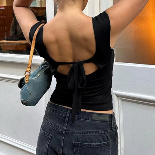 Load image into Gallery viewer, Streetwear Backless Skinny Summer Tank Top Sleeveless Tie Up Basic Sexy Vest Fashion Casual Cropped Tee Solid Outfits
