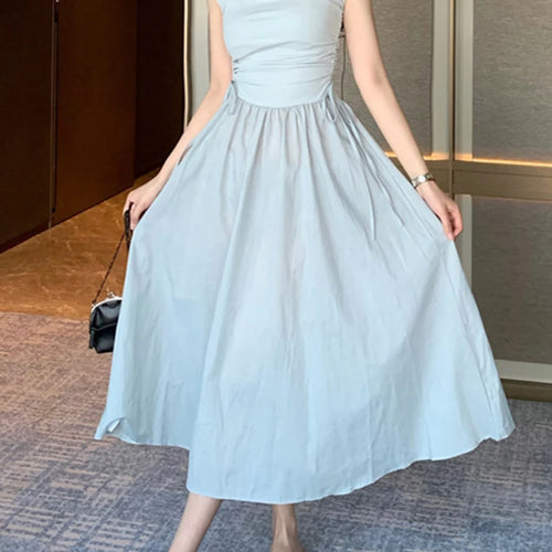 Load image into Gallery viewer, Drawstring Solid Color Chic Women&#39;s Dresses Square Neck Sleeveless Elegant Female Tank Dress Casual Streetwear Outfits
