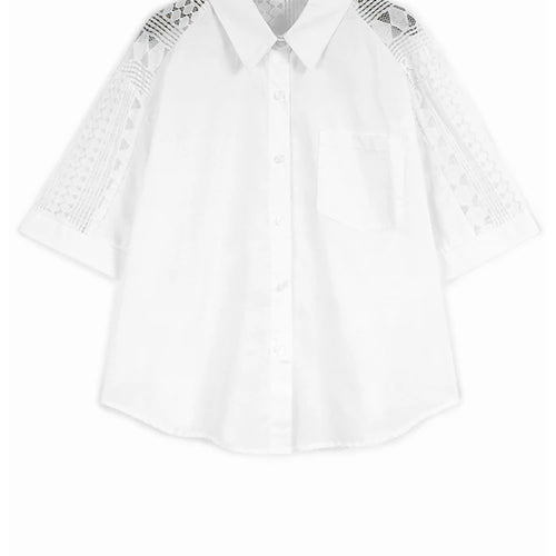 Load image into Gallery viewer, Women Black Lace Hollow Out Big Size Elegant Blouse New Lapel Half Sleeve Shirt Fashion Tide Spring Summer 2025 1DJ1110
