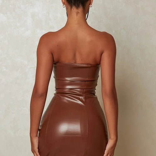 Load image into Gallery viewer, Hollow Out PU Leather Sexy Mini Dresses For Women Strapless Sleeveless Backless Bodycon Party Short Dress Vestido
