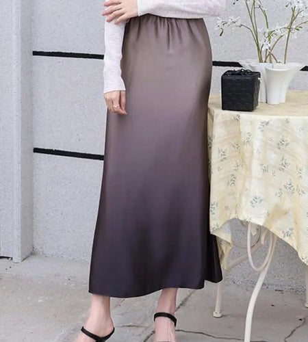 Spring Summer Gradient High Waisted Pleated Skirt Women Clothes French Vintage Elegant Vacation Party Long Skirt Streetwear Chic