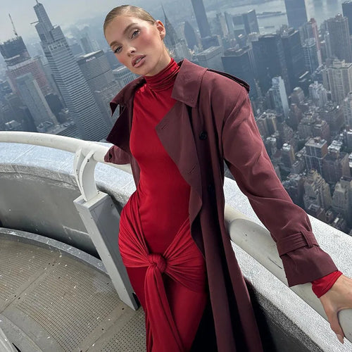 Load image into Gallery viewer, Turtleneck Long Sleeve Maxi Dress For Women Fashion Irregular Bodycon Long Dress Femme Temperament Evening Dress
