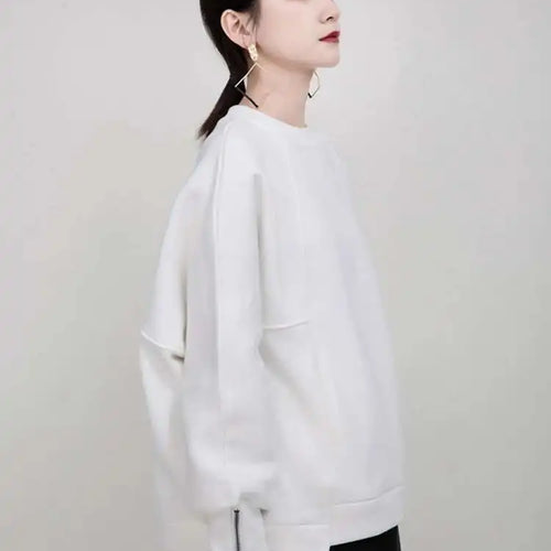 Load image into Gallery viewer, Loose Fit White Cuff Zipper Sweatshirt New Round Neck Long Sleeve Women Big Size Fashion Spring Autumn 2025 1DD5133
