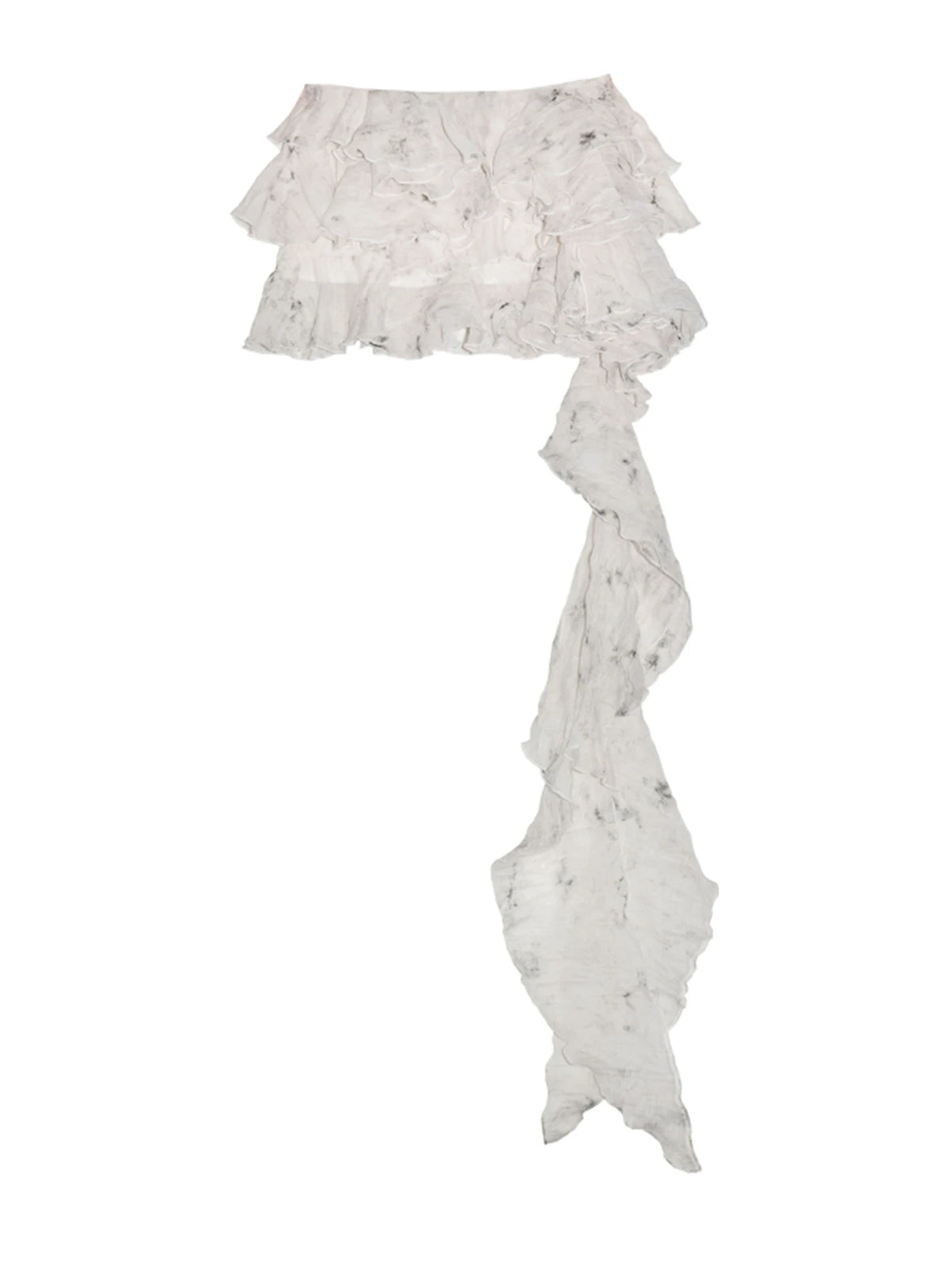 High Waist Beige Printed Irregular Ruffles Elegant Half-body Skirt Women Fashion Tide New Spring Summer 2025 1DJ1455