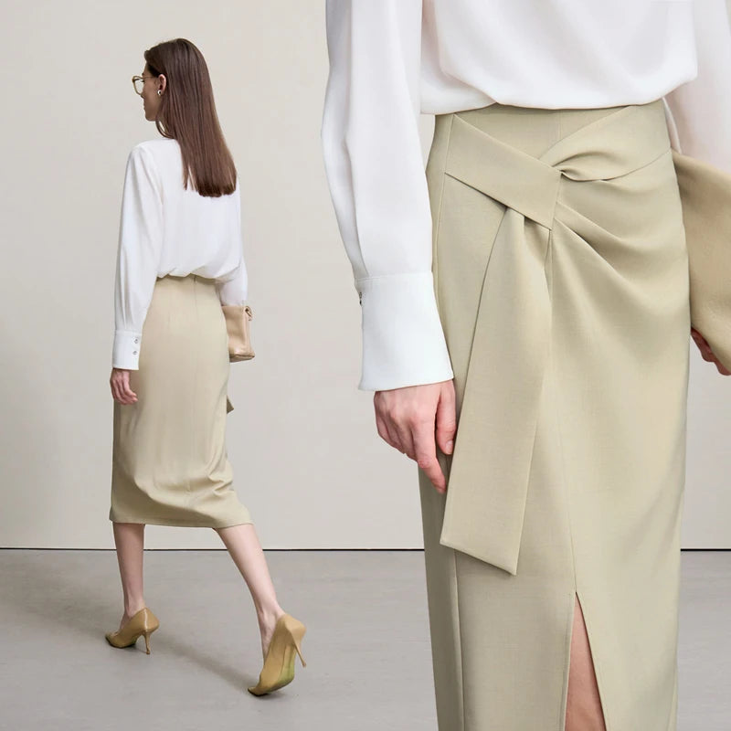 Women's Skirt 2026 Spring New H-Line Elegant Anti-wrinkle Split Skirt Solid Mid-length Versatile Woman Clothes 12621005