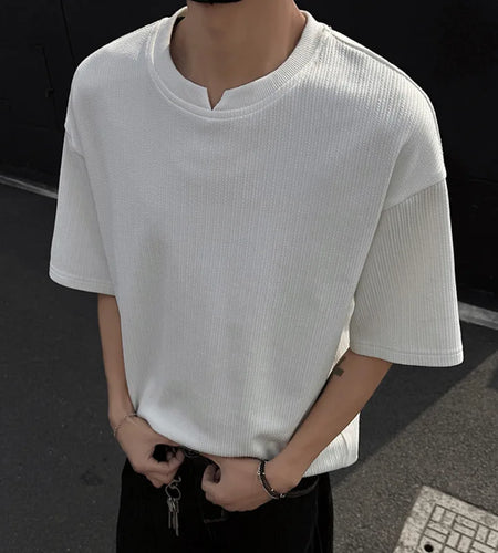 Men's T-shirts Short Sleeve Causal Clothing New Summer Casual V-neck Stripe LooseT-shirt Pullover Summer 2025 9W1565