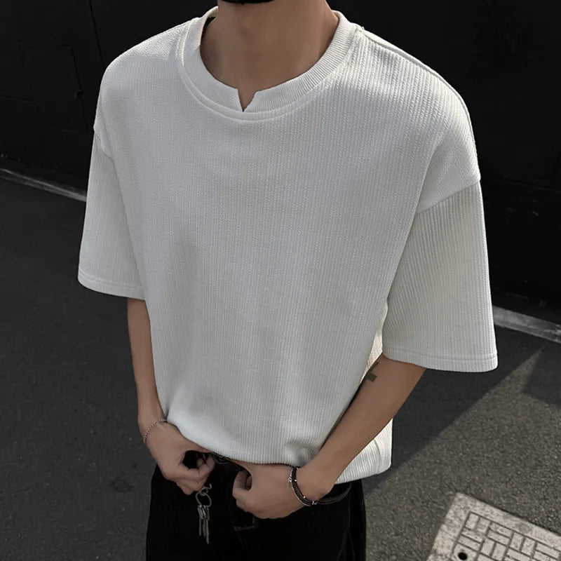 Men's T-shirts Short Sleeve Causal Clothing New Summer Casual V-neck Stripe LooseT-shirt Pullover Summer 2025 9W1565