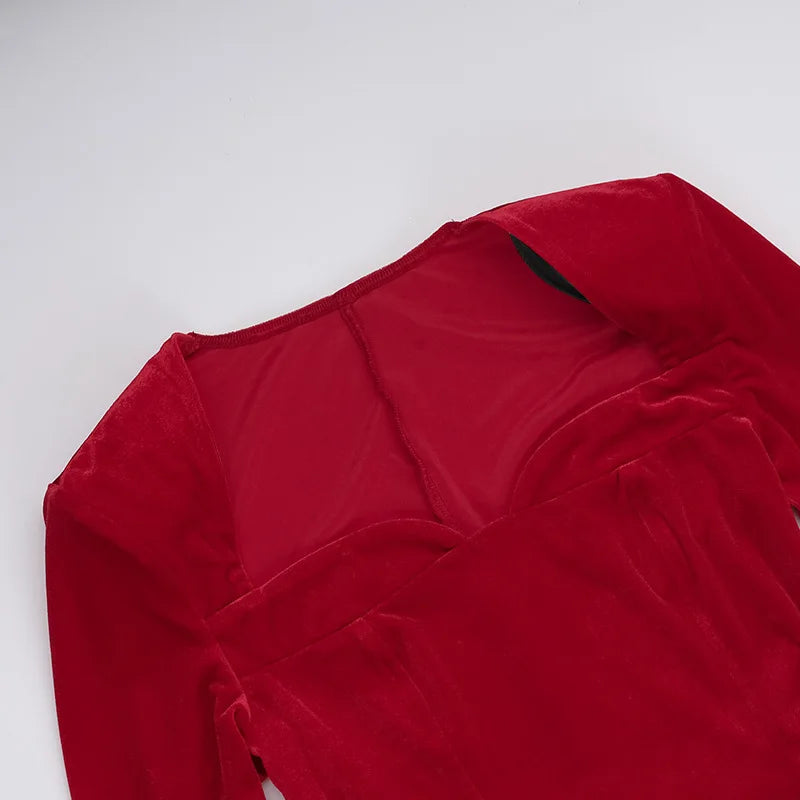 Velvet Long Sleeve Sexy Maxi Dress For Women Autumn Winter New Square Collar Thigh High Split Evening Club Party Dress