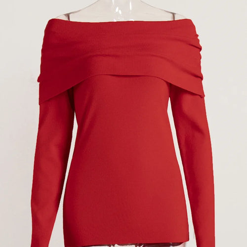 Load image into Gallery viewer, Elegant Knitted Long Sleeve Sweater High Elasticity Slim Top For Women 2025 New Winter Sexy One Shoulder Tight Sweater
