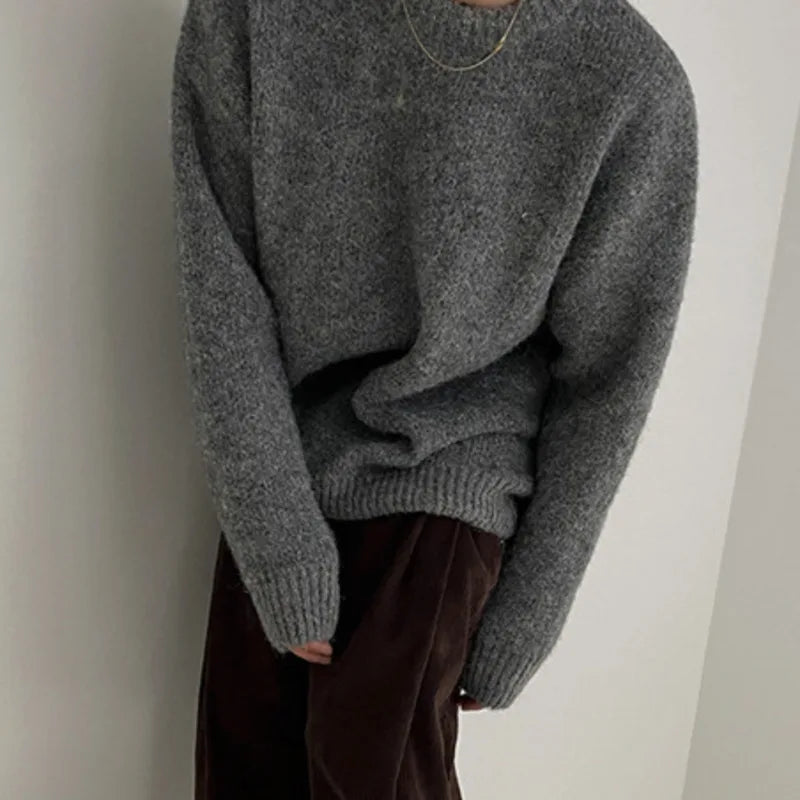 Men's Knitting Top Casual Loose Round Neck Pullover Sweater Autumn Korean Fashion Male Solid Color Knits 9C2387