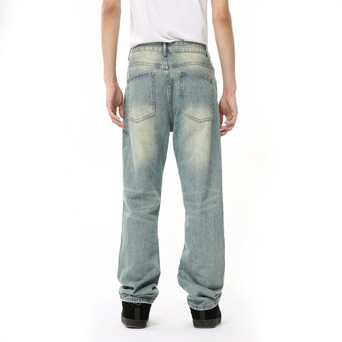 Load image into Gallery viewer, Male Denim Pants New American Worn-out Vintage Splash Ink Whiten Washed Straight Leg Jeans Summer Trendy 9C6674
