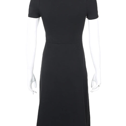 Load image into Gallery viewer, Square Neck Elegant Ruched Black Dress Side Split Short Sleeve Casual Dress Female Gothic Summer Dresses Sundress

