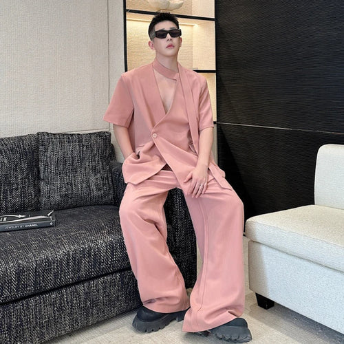 Load image into Gallery viewer, Men's Pants Set Short Sleeve Shits Loose Trendy Single Breasted Tide Solid Color Simple Top Straight Leg Trousers 9W1879
