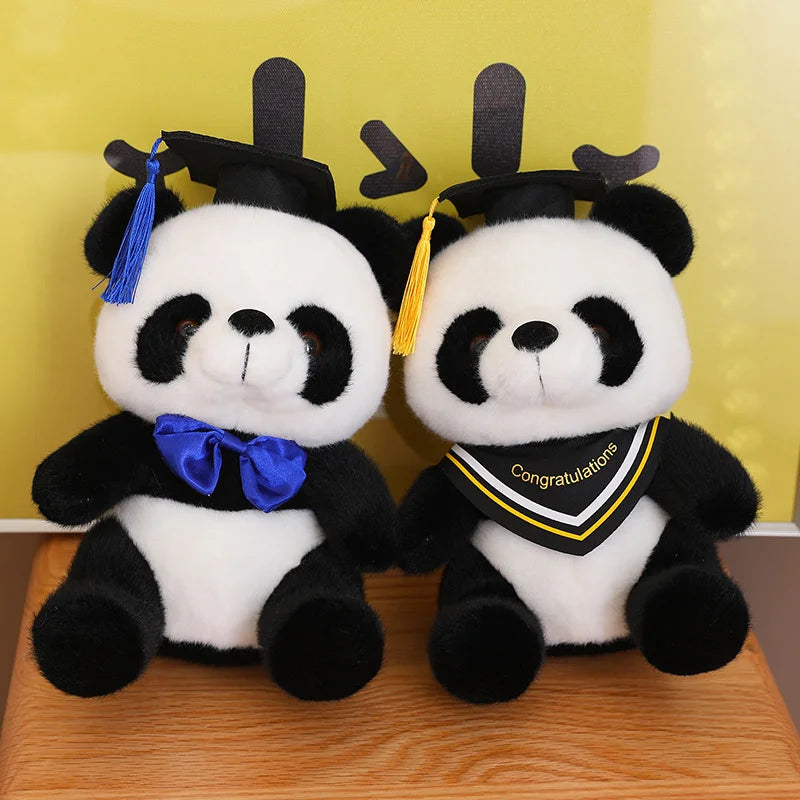 26cm Kawaii Doctor Panda Plush Toys Kawaii Panda Bears with Doctorial Hat Plushie Doll Stuffed Animal Toy Kids Graduation Gift