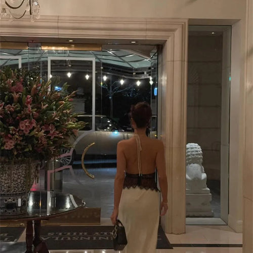 Load image into Gallery viewer, Summer Backless Sexy Maxi Dress Women Gown Patchwork Lace Halter Deep V Neck Sleeveless High Waist Elegant Long Dress
