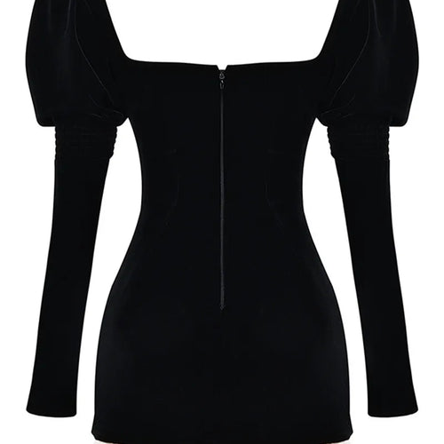 Load image into Gallery viewer, Elegant Long Sleeve Backless Sexy Mini Dress  Women Autumn Winter New Patchwork Square Collar Bodycon Club Party Dress
