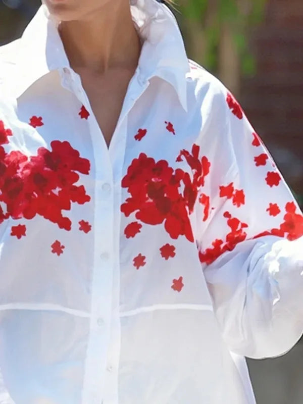 Women’s Loose High-low Hem Shirts Blouses Spring and Autumn 2025 Woman Long Sleeve Fashion Printed Elegant Tops Female