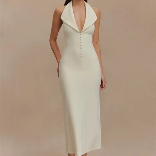 Load image into Gallery viewer, Halter Deep V Neck Sleeveless Sexy Maxi Dress For Women Elegant Backless Bodycon Tank Dress Femme Fashion Long Dress
