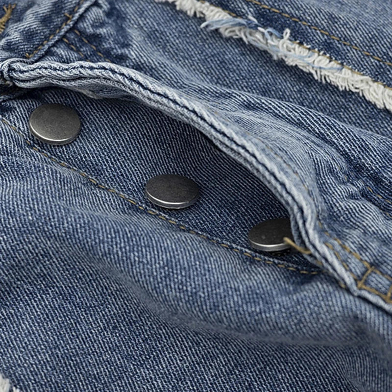 Men's Jeans Edge Splicing Design New American Style Washed Straight Wide Leg Line Trendy Male Casual Toursers Summer 9W1887