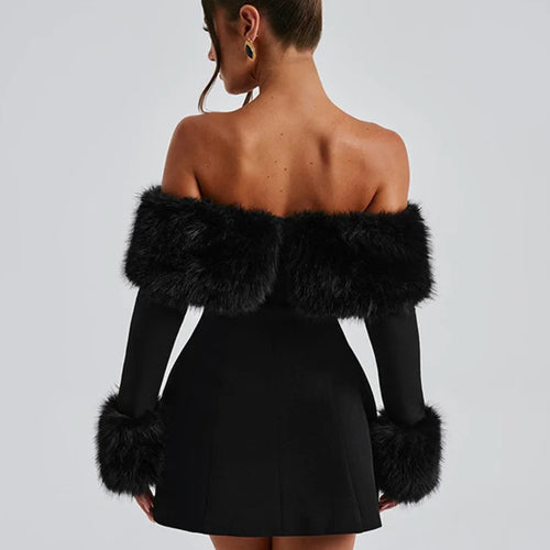 Load image into Gallery viewer, Feather Strapless Long Sleeve Sexy Mini Dress Women Fashion Off-shoulder Backless High Waist Club Party Dress Elegant
