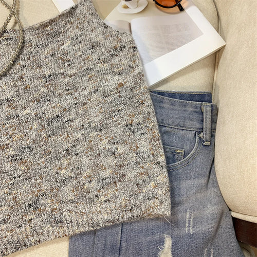 Load image into Gallery viewer, New Women&#39;s Green Sleeveless Backless Slip Tops Gray Backless Sleeveless Crochet Knitted Short Tank Top Summer Clothing Fashion
