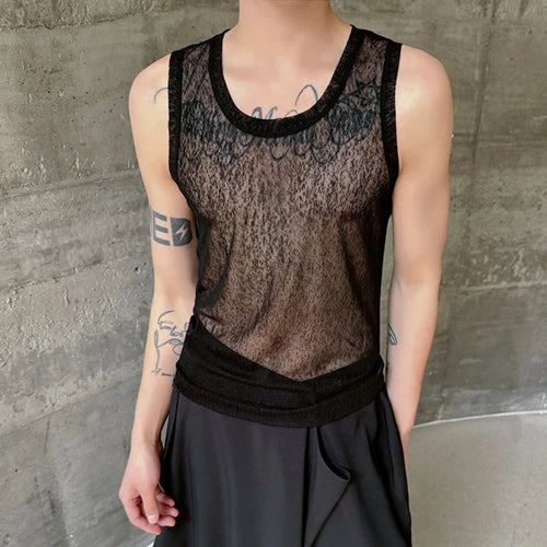 Load image into Gallery viewer, Male Tank Top Slim Fit Round Neck Stylish See-through Sexy Summer High Street Trendy Sleeveless Men&#39;s Vest C5787
