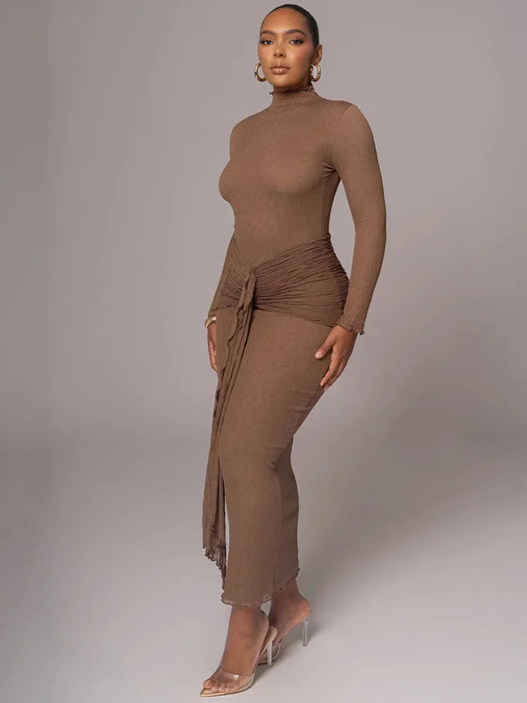 Elegant Long Sleeved Lace Patchwork Bodycon Party Club Evening Dress For Autumn Winter 2025 New Long Dress Slim Vestido