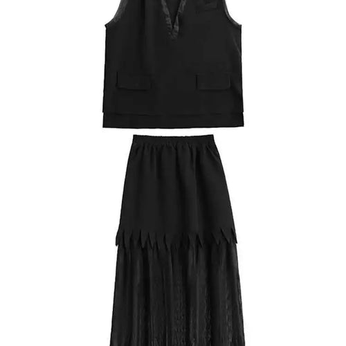 Load image into Gallery viewer, Black Big Size Vest Pleated Skirt Two Pieces Suit New V-Neck Sleeveless Women Fashion Tide Spring Autumn 2025 1DJ0261
