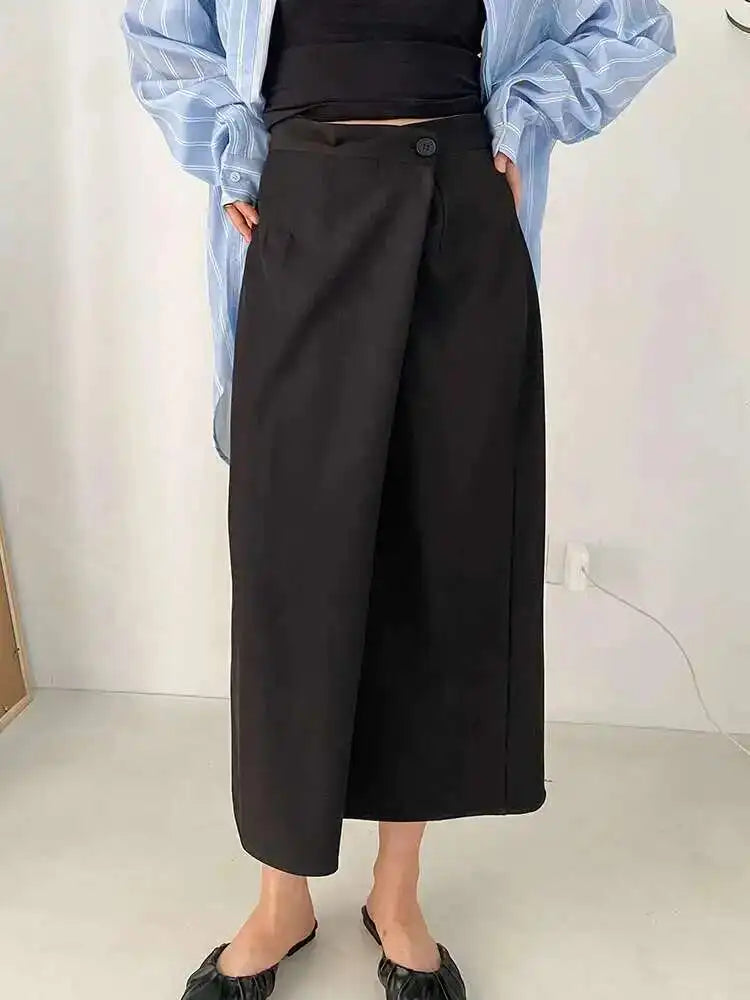 High Waist Black Irregular Spliced Long Elegant Half-body Skirt Women Fashion Tide New Spring Autumn 2025 1DF1470