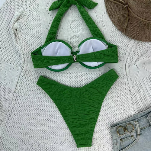 Load image into Gallery viewer, Underwire Halter Swimwear Bandeau Bikini Sets 2024 Sexy Women Swimsuit Thong Biquini Brazilian Bathing Suit Beachwear
