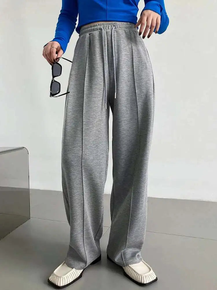 High Elastic Waist Black Brief Drawstring Long Wide Leg Pants New Trousers Women Fashion Tide Spring Autumn 2025 1DH6663