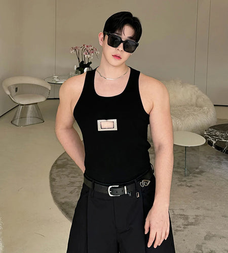 Summer Sexy Style Men's Vest Metal Hollow Round Neck Pullover Tank Top Male Stylish Menwear Niche Design 9C5993