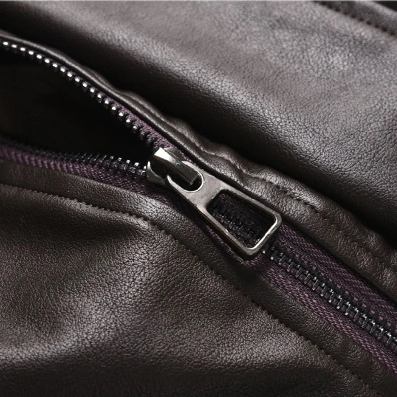 Men's PU Leather Jacket American Solid Color Motorcycle Jackets Streetwear Loose Turn-down Collar Trendy Spring 9W1462