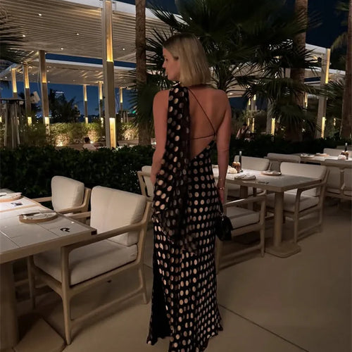 Load image into Gallery viewer, Round Plaid Printed Maxi Dress For Women Gown Halter Off-shoulder Sleeveless Backless Evening Club Long Dress Elegant
