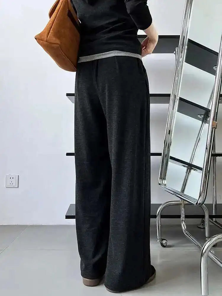 Gray Soft Casual T-shirt Wide Leg Pants Three  Piece Suit New Hooded Long Sleeve Women Fashion Spring Autumn 2025 1DH6649
