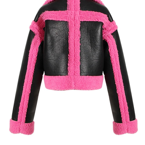 Load image into Gallery viewer, Loose Fit Rose Red Thick Warm Lambswool Jacket New Lapel Long Sleeve Women Coat Fashion Tide Spring Autumn 2025 1DH0227
