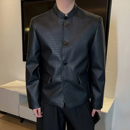 Load image into Gallery viewer, Spring Men&#39;s Suit Coat New Chinese Male Solid Color PU Leather Stand Collar Design Single Breasted Stylish Jacket 9W1419
