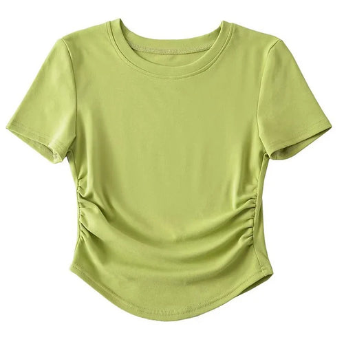 Load image into Gallery viewer, 2024 Harajuku Women Crew Neck Short Sleeve Cotton Tee With Ruched Sides Detail T-shirts
