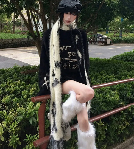 Loose Mohair Pullover Women Y2k Aesthetic Knitted Punk Letter Vintage Sweater Sueter Mujer Harajuku Grunge Pull Femme Top Jumper