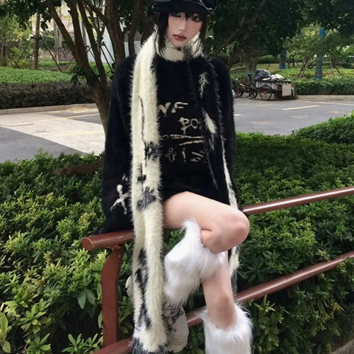 Load image into Gallery viewer, Loose Mohair Pullover Women Y2k Aesthetic Knitted Punk Letter Vintage Sweater Sueter Mujer Harajuku Grunge Pull Femme Top Jumper
