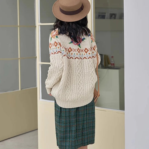 Load image into Gallery viewer, Autumn New Sweet Mori Style Handmade Embroidered Sweater Coat Round Neck Long Sleeve Cardigan Sweater C-176
