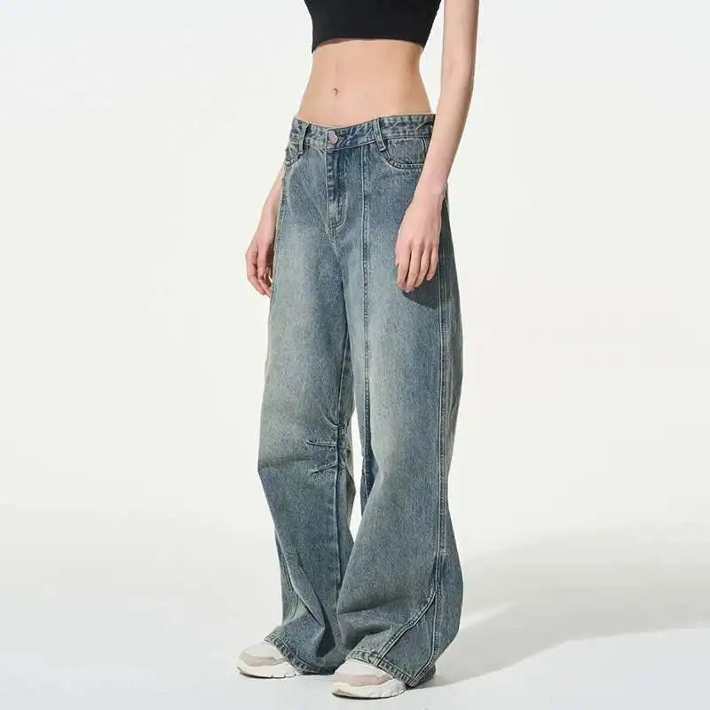 Wide Leg Men Jeans Reverse Deconstruction Design Korean Style Washed Loose Denim Pants High Street Male Trousers New 9C6621