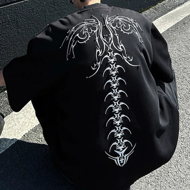 Men's T-shirts Short Sleeve New Krorean Fashion Embroidery Nail Pad Shoulder Decoration Tide Male Pullover Top 9W1664