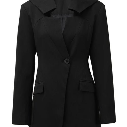 Load image into Gallery viewer, Women Black Hollow Out Elegant Single Button Blazer New V-neck Long Sleeve Jacket Fashion Tide Spring Autumn 2025 CPDB138
