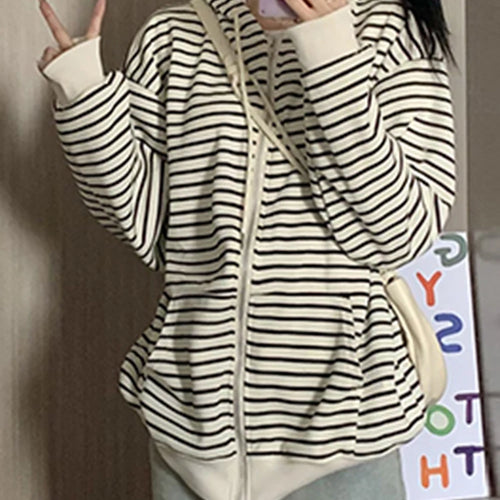 Load image into Gallery viewer, American Striped Spell Color Female Sweatshirts Chic Loose Streetwear Casual Zip-up Fashion O-neck Basic Women&#39;s Hoodies
