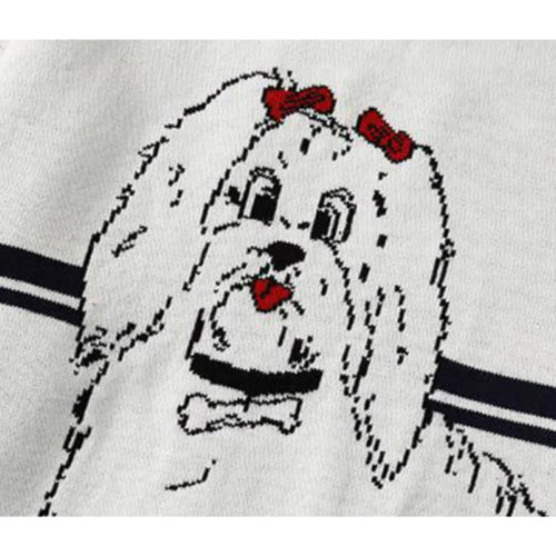 Load image into Gallery viewer, Women Cartoon Dog Embroidery Knitted Sweaters And Pullovers Ruffles Patchwork Girls Knit Jumpe Sweater Jacquard
