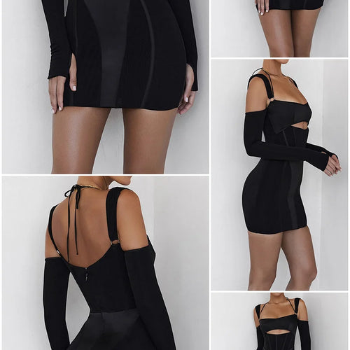 Load image into Gallery viewer, Sexy Hollow Out Backless Mini Dress For Women Elegant Spaghetti Strap Bodycon Party Short Dresses Vestido Clubwear
