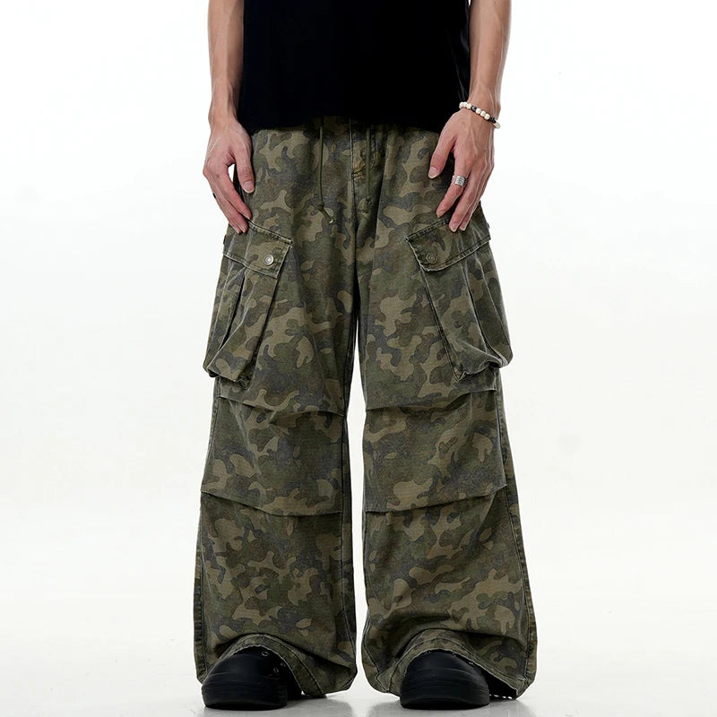 Men's Cargo Pants New American Style Loose Trendy Multi Pockets Straight Wide Leg Casual Male Summer Trousers 9W1731