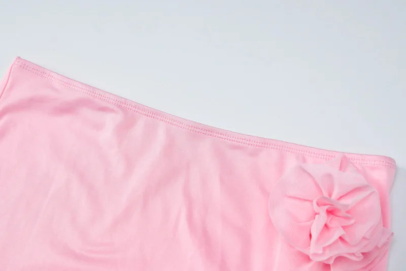 Elegant Halter 3D Flower Two Piece Sets Women Fashion Off-shoulder Tops And Maxi Skirt Matching Sets Bodycon Sexy Dress