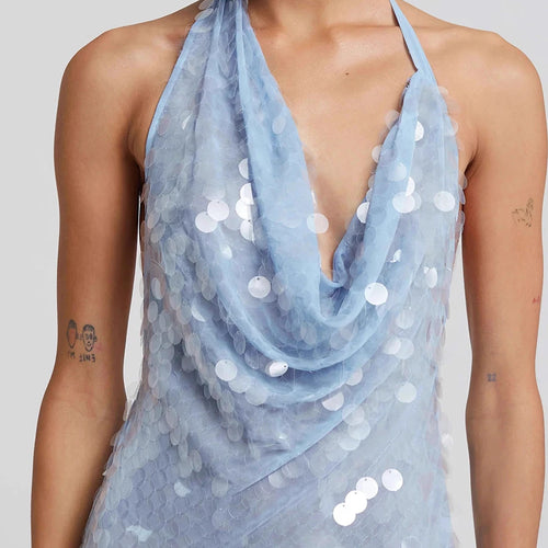 Load image into Gallery viewer, Solid Spliced sequines slimming dresses for women v neck sleeveless high waist sexy minimalist dress female fashion
